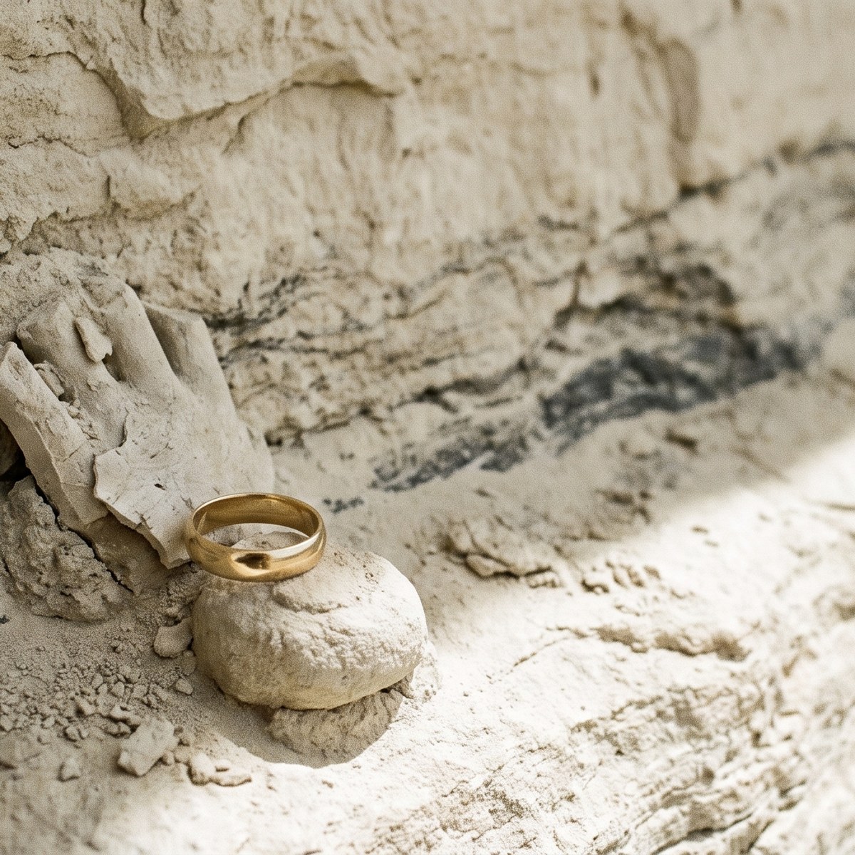 An elder hand holding a younger hand wearing a gold band