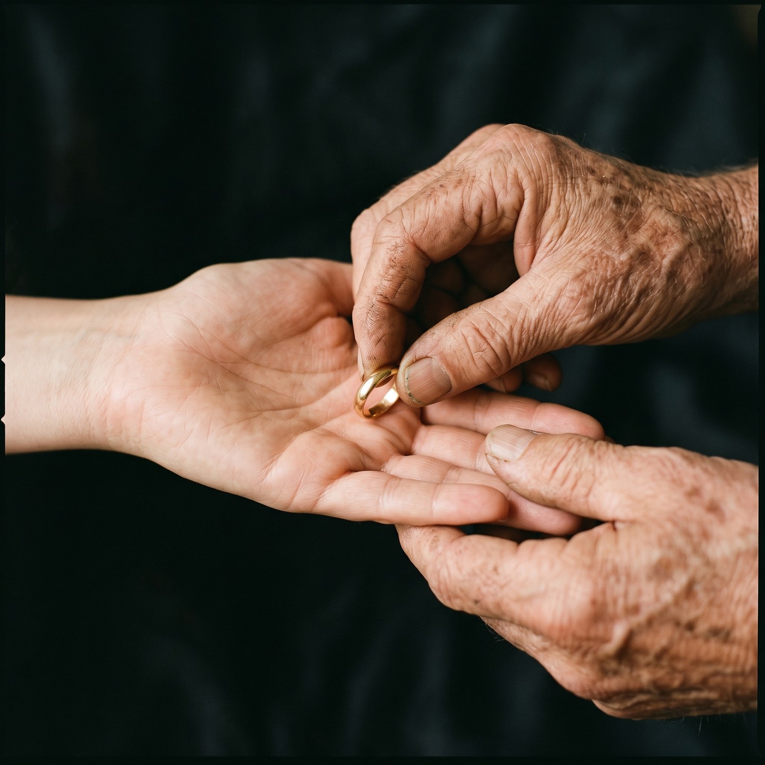 Solid gold wedding band worn across generations